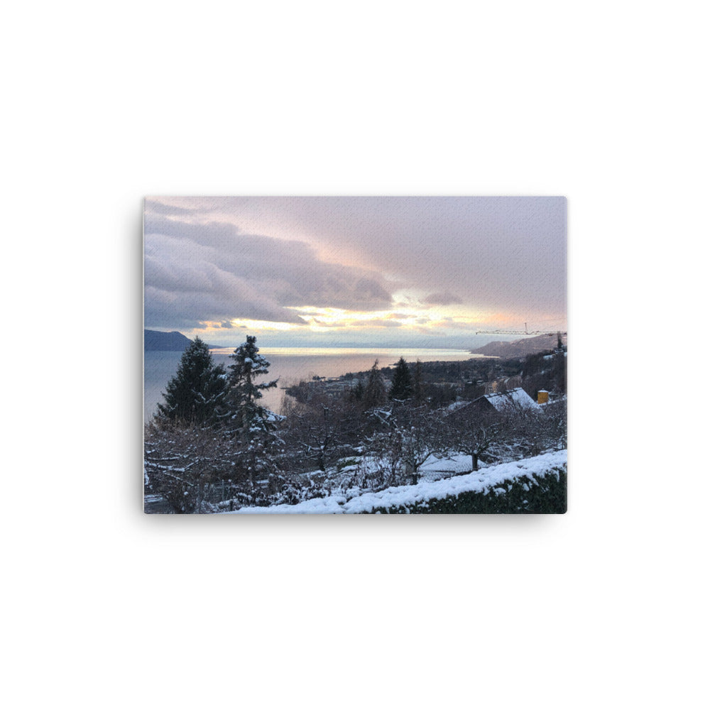 Canvas Wall Art - Sunset over Lac Leman, Switzerland