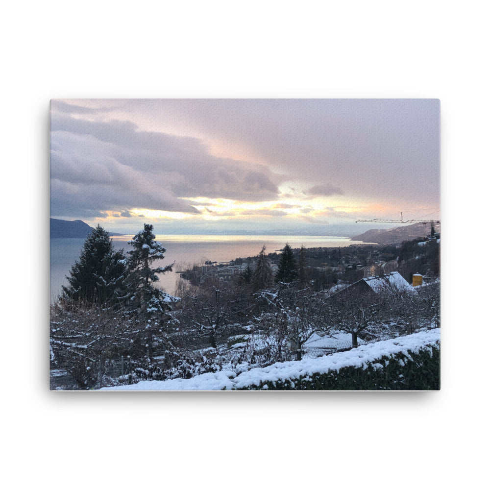 Canvas Wall Art - Sunset over Lac Leman, Switzerland