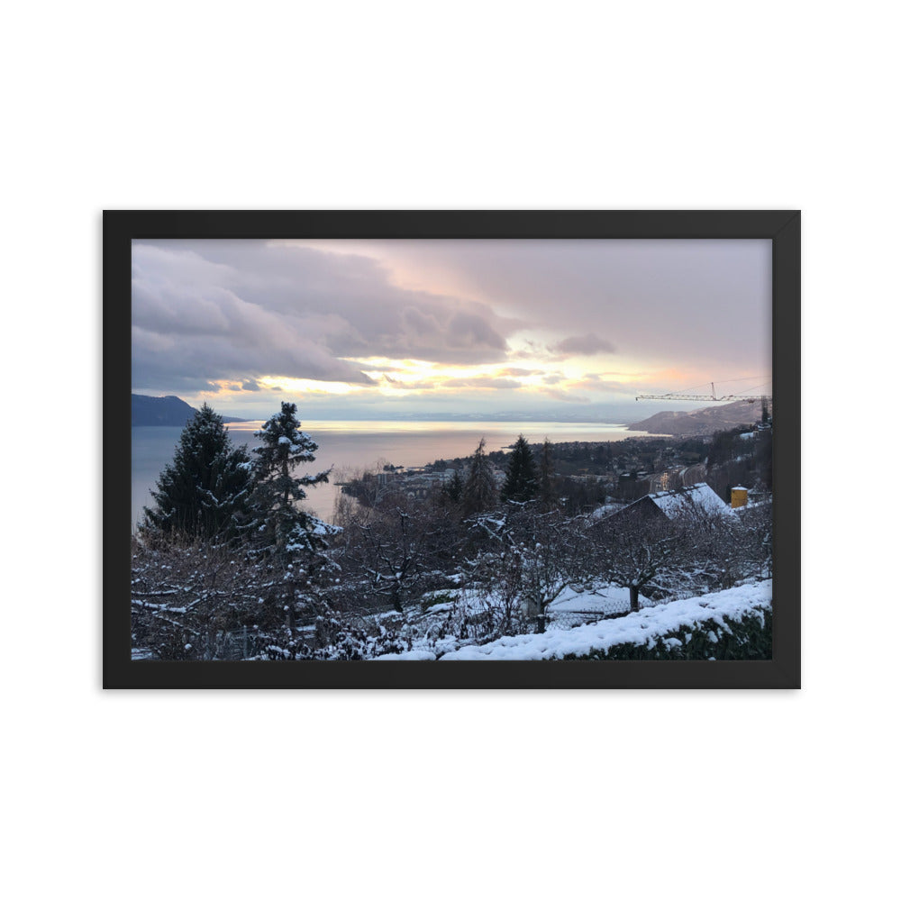 Framed Photo Poster - Sunset over Lac Leman, Switzerland