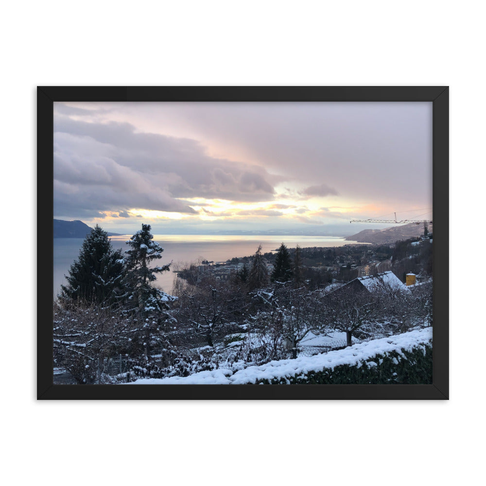 Framed Photo Poster - Sunset over Lac Leman, Switzerland