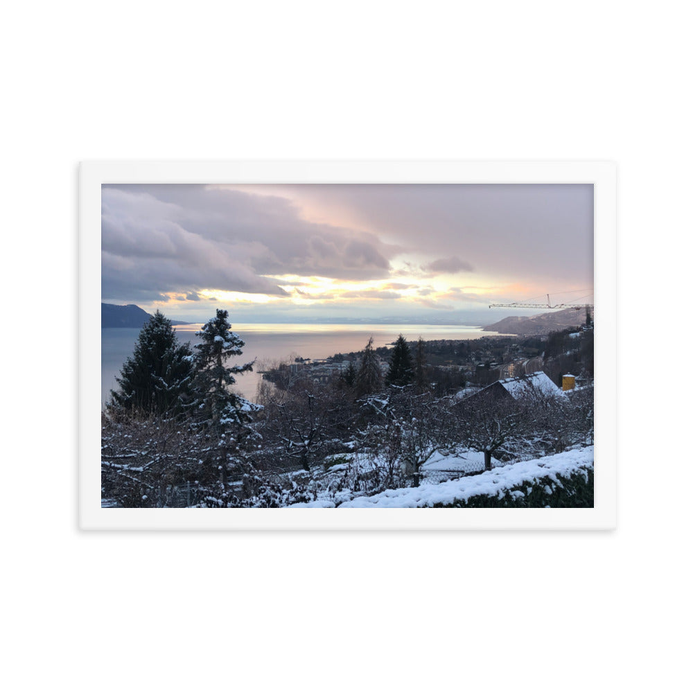 Framed Photo Poster - Sunset over Lac Leman, Switzerland