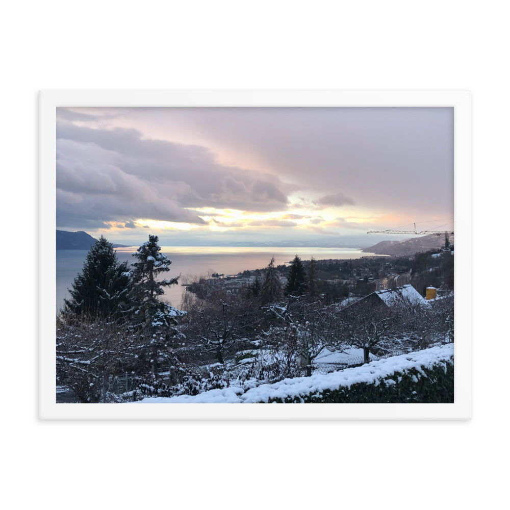 Framed Photo Poster - Sunset over Lac Leman, Switzerland