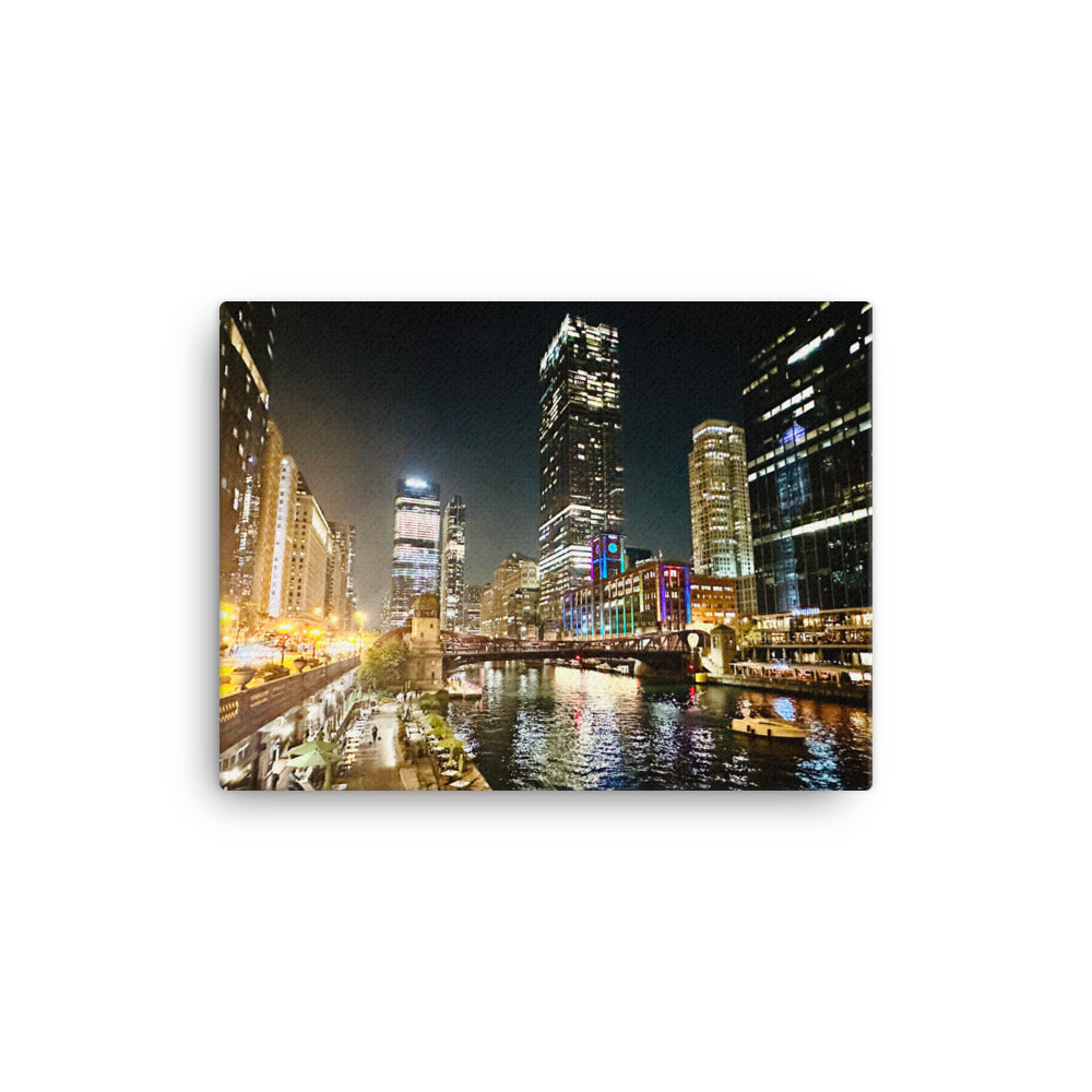 Canvas Wall Art - Chicago Riverwalk at Night