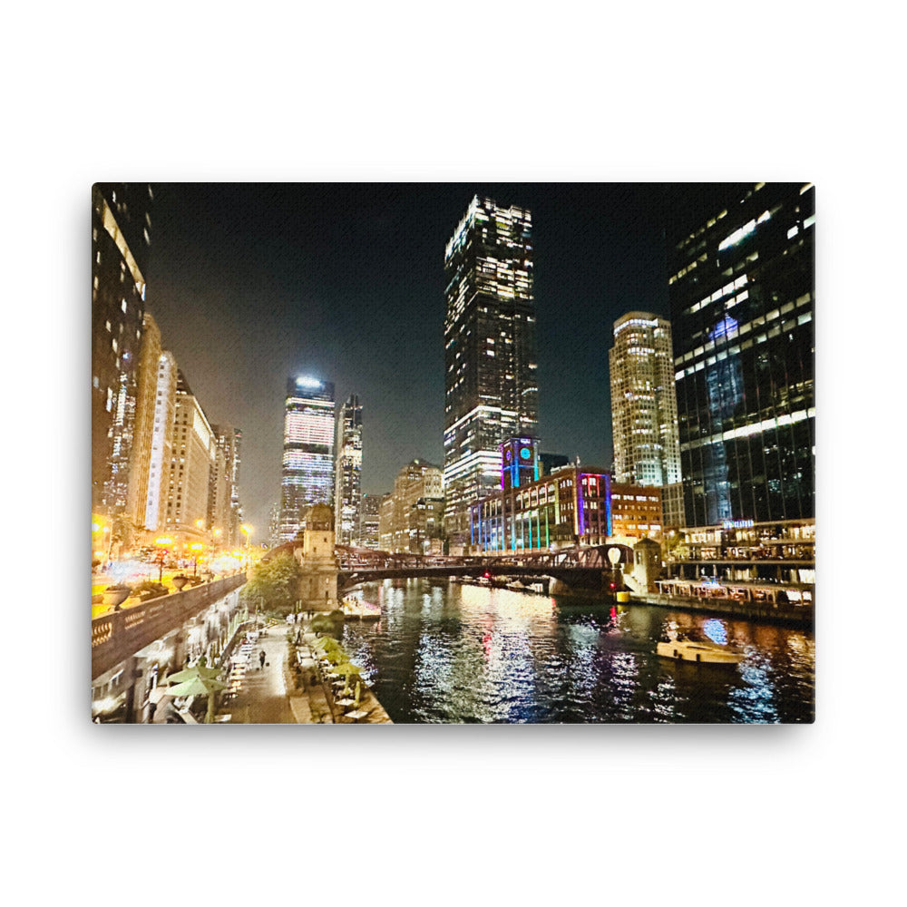 Canvas Wall Art - Chicago Riverwalk at Night